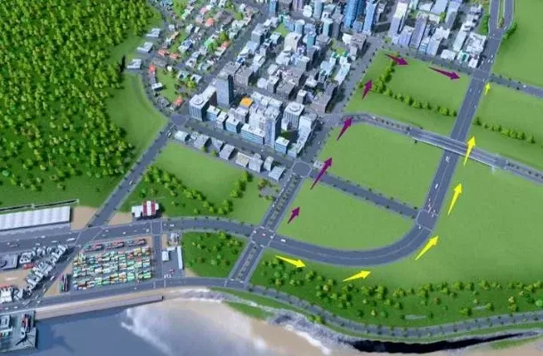 城市天际线交通引导策略：高效路网布局与智能管理